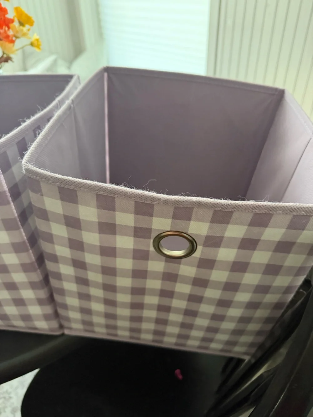 Set of 4 Fabric Storage Bins - Purple Plaid